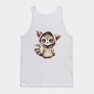 Cartoon Lemur Wearing Hoodie Tank Top